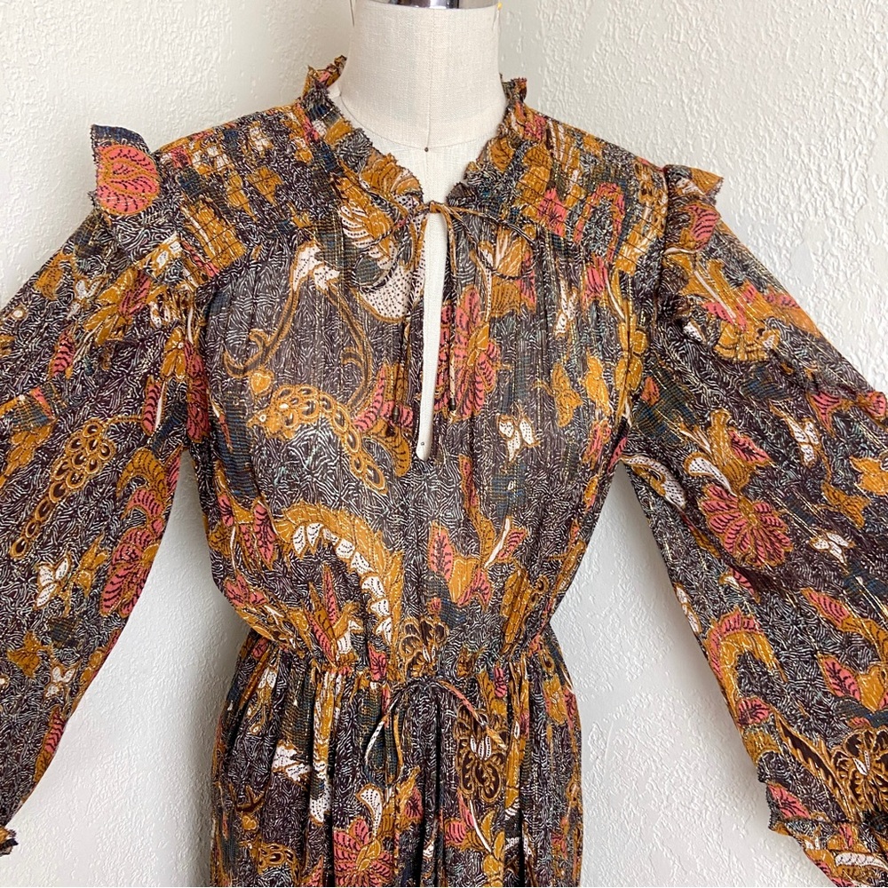 $650 Ulla Johnson RARE! Paola Silk Lurex Midi Dress - Picture 9 of 15